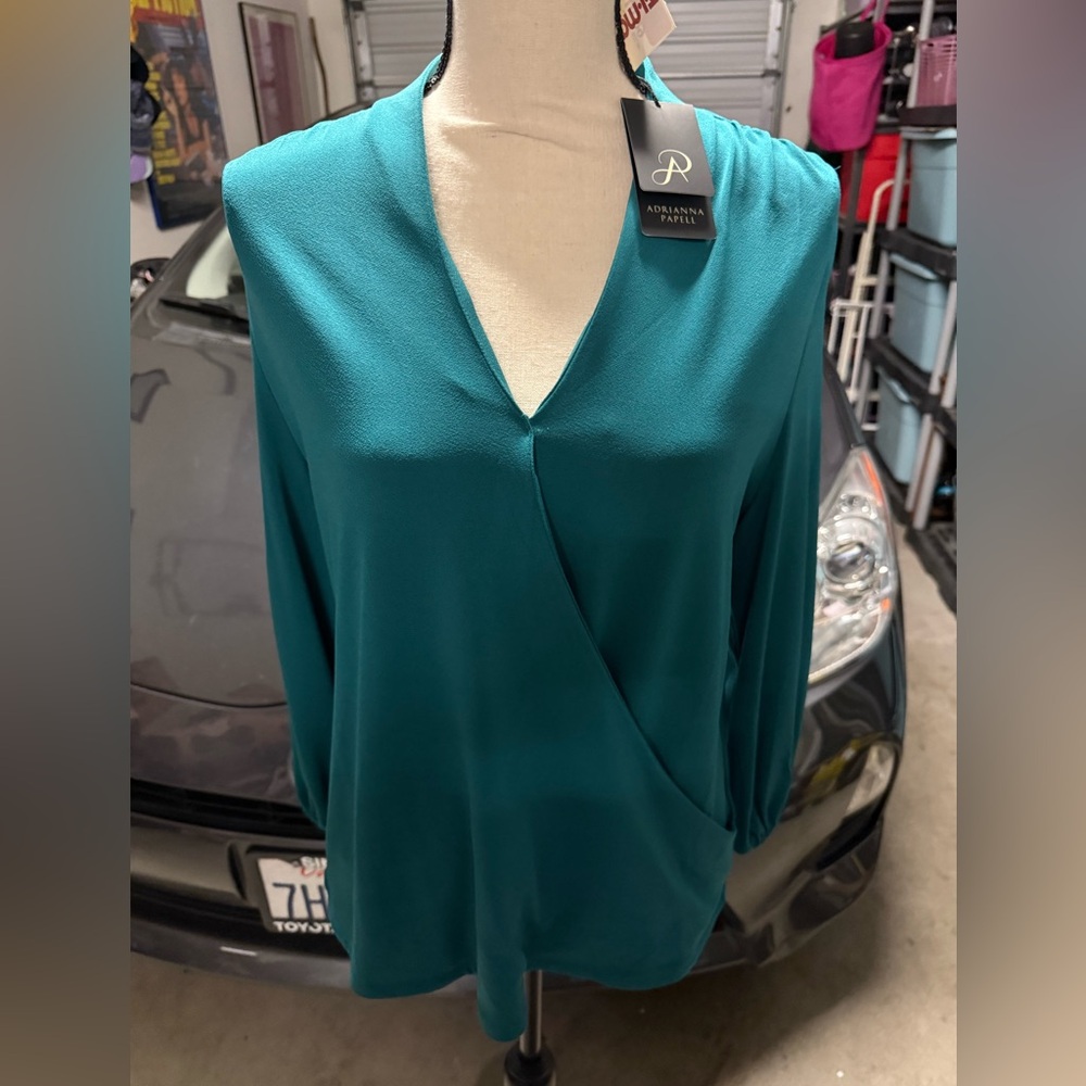 Adrianna Papell Teal Wrap Blouse